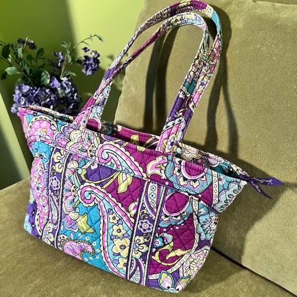 Vera Bradley HEATHER Purple/Teal Mandy Tote Shoulder Bag & Turnlock Wallet Combo - Picture 6 of 11